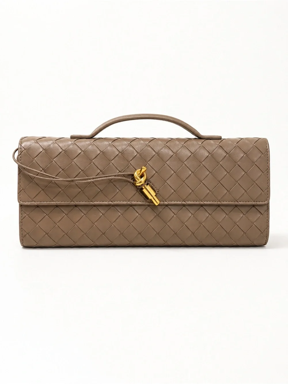 BOTTEGA VENETA ANDIAMO INTRECCIATO LEATHER CLUTCH PINE CONE BROWN